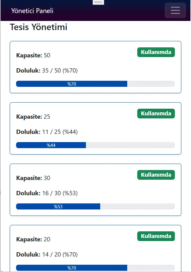 Yetkili Ekranı Tesis Listesi